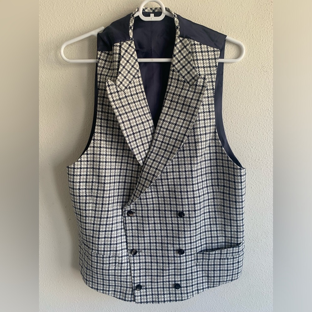 Suitsupply Pierre Int Vest Waistcoat Blue HD C I  White Plaid Cotton Linen 38 R